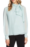 Vince Camuto Tie Neck Long Sleeve Chiffon Blouse In Flora Green