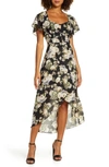 Ali & Jay New Bohemian Chiffon High/low Dress In Black Floral