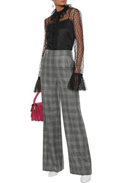 Adam Lippes Checked Wool, Silk And Linen-blend Wide-leg Trousers In Anthracite