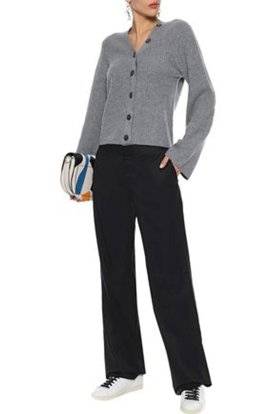 Equipment Woman Paz Button-detailed Ribbed Cashmere Cardigan Anthracite