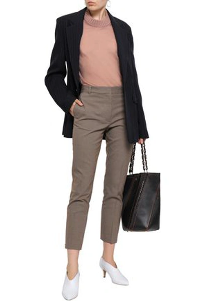 Joseph Cropped Houndstooth Woven Slim-leg Pants In Light Brown