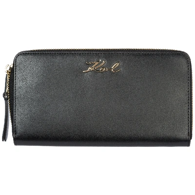 Karl Lagerfeld Women's Wallet Leather Coin Case Holder Purse Card Bifold K/signature In Black