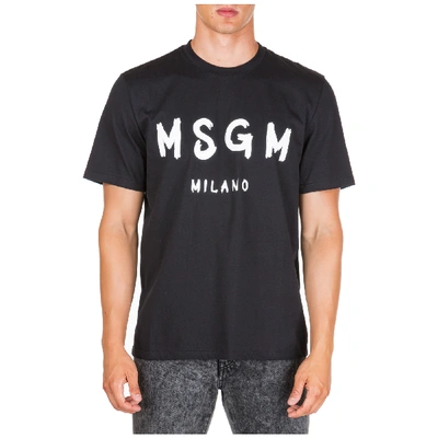 Msgm Men's Short Sleeve T-shirt Crew Neckline Jumper In Black
