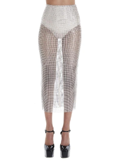 Alessandra Rich Sheer Embellished Pencil Skirt In Silver
