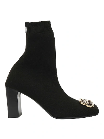 Balenciaga 'double Square' Logo Plaque Knit Ankle Boots In Black