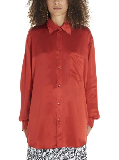 Balenciaga Silk Satin Collared Blouse In Red