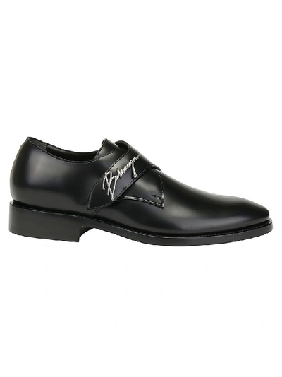 Balenciaga Leather Slip-on Shoes W/ Metal Logo In Black