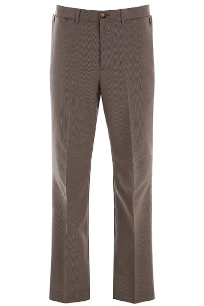 Burberry Tailored Slim Check Cotton Blend Trousers In Beige