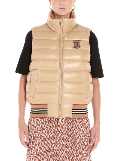 Burberry Tb-logo Quilted Technical-shell Gilet In Beige