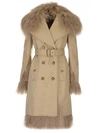 BURBERRY BURBERRY SHEARLING TRIM BELTED TRENCH COAT