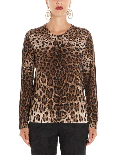 Dolce & Gabbana Leopard Print Stretch Crêpe Top In Multicolor