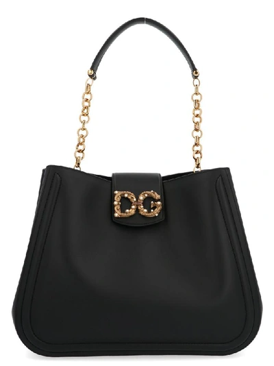Dolce & Gabbana Dg Amore Leather Shoulder Bag In Black