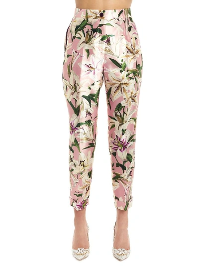 Dolce & Gabbana High-rise Floral-print Shantung Trousers In Pink ,green
