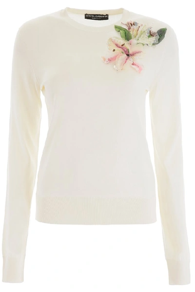 Dolce & Gabbana Flower Appliqué Sweatshirt In White