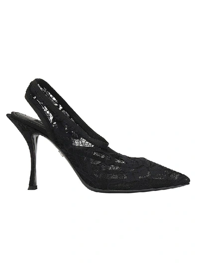 Dolce & Gabbana Floral Lace Slingback Pumps In Black