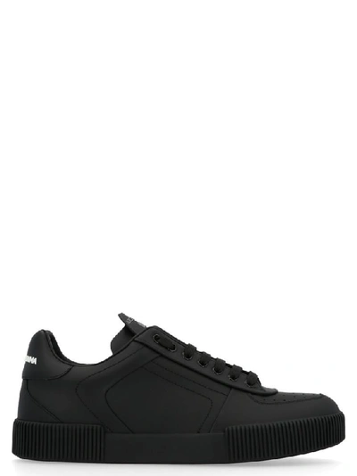 Dolce & Gabbana Logo-appliquéd Rubber-trimmed Leather Sneakers In Black
