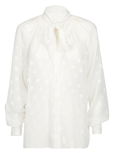 Dolce & Gabbana Jacquard Fil Coupe Tie-neck Blouse In White