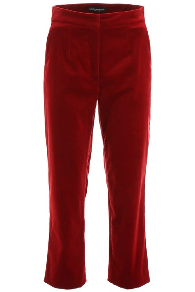 Dolce & Gabbana High-rise Velvet Trousers In Red