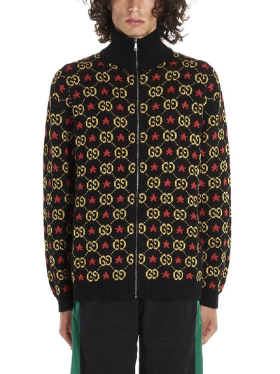 Gucci Zip Gg Star Cotton Jacquard Bomber Jacket In Black