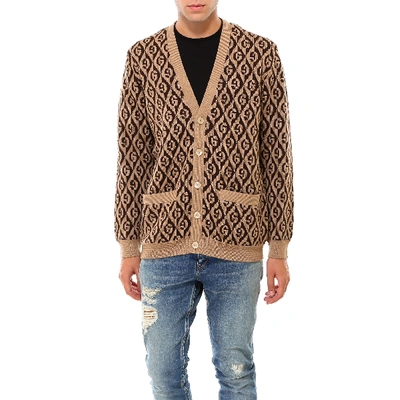 Gucci Rhombus Gg Logo-intarsia Cardigan In Brown