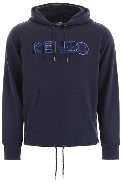 Kenzo Logo Embroidered Hoodie In Navy