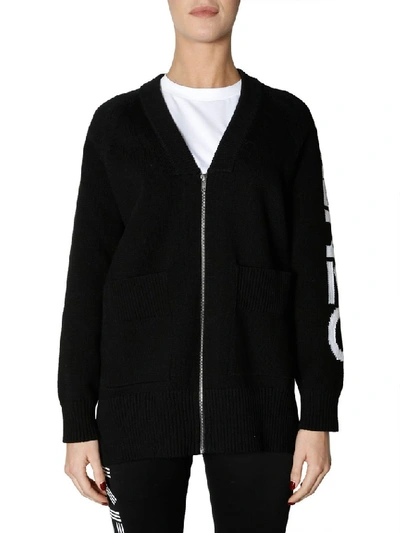 Kenzo Zipped Cardigan With Logo In Black