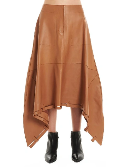 Loewe Drawstring Leather Skirt In Brown