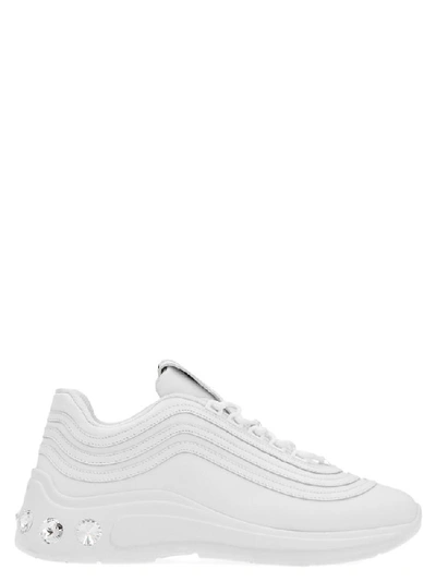 Miu Miu Embellished Studded Low Top Sneakers In Bianco