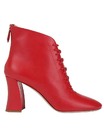 Miu Miu Leather Lace-up Booties In Red