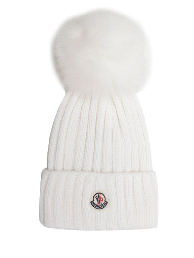 Moncler Wool Hat With Pom-pom In Bianco
