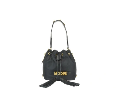 Moschino Logo Plaque Bucket Bag In Black