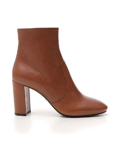 Prada Leather Block-heel Booties In Brown
