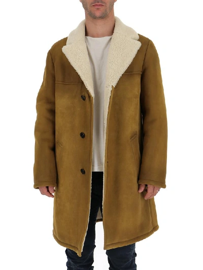 Prada Shearling Trimmed Single Breasted Coat In Brown