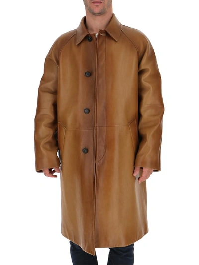 Prada Single Breasted Coat In Brown