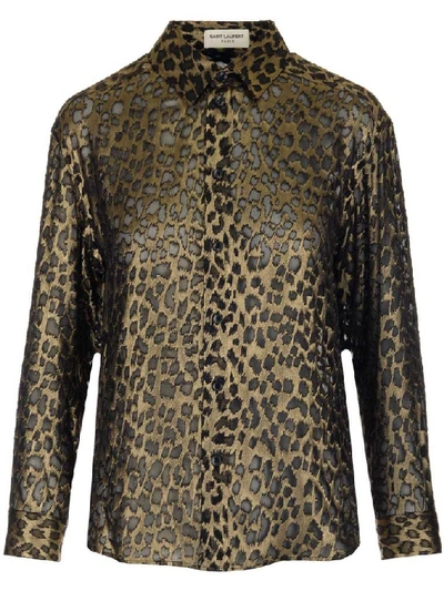 Saint Laurent Classic Leopard Satinette Shirt In Multi