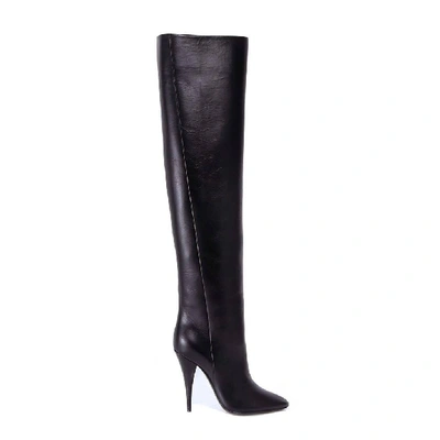 Saint Laurent Kiki Textured-leather Over-the-knee Boots In Black