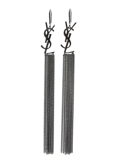 Saint Laurent Monogram Tassel Earrings In Silver