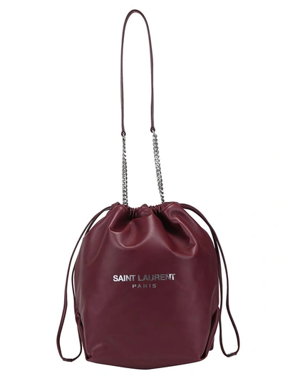 Saint Laurent Teddy Drawstring Bucket Bag In Red