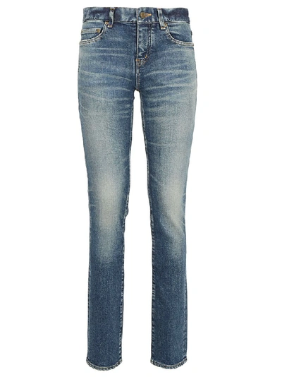 Saint Laurent Washed Effect Skinny Jeans In Blue