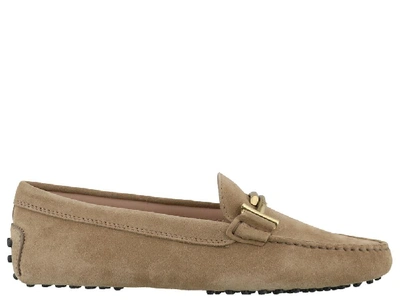 Tod's Double T Detailed Suede Loafers In Beige