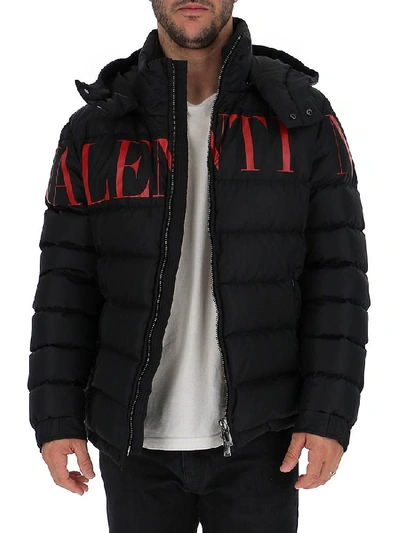Valentino Hooded Nylon Down Coat In Black