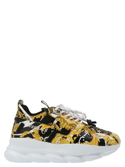 Versace Chain Reaction Baroque Print Sneakers In Nero Oro Bianco