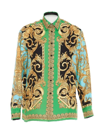 Versace Baroque Print Button-up Silk Shirt In Multicolour