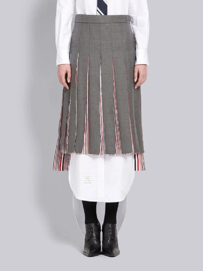Thom Browne Pleated Wool Midi Skirt In Grey