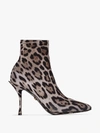 Dolce & Gabbana 90mm Leopard Stretch Jersey Ankle Boots In Brown