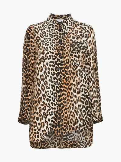 Ganni Leopard Print Shirt In Beige,black