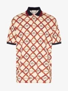 Gucci Belt Chess Print Short Sleeve Pique Polo In Neutrals