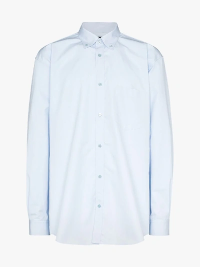 Balenciaga Logo Cotton Shirt In Blue