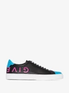 GIVENCHY GIVENCHY BLACK AND TURQUOISE REVERSE LOGO SNEAKERS,BH0027H0JD14143964