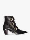 REIKE NEN REIKE NEN BLACK 60 BUCKLED LEATHER ANKLE BOOTS,RK4SH05214160120